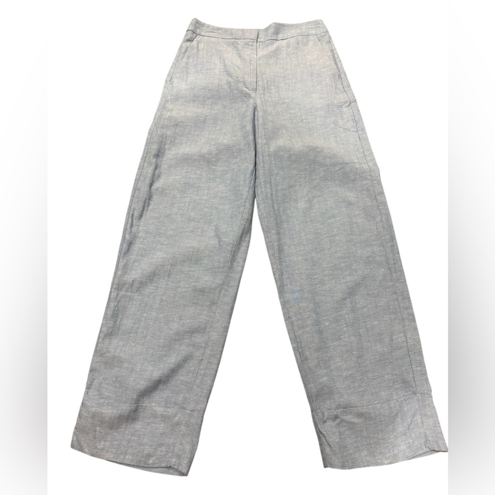 ZARA Flat Front STRAIGHT-LEG TROUSERS Cotton Linen BLUE SIZE Small